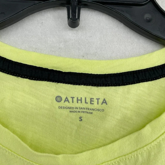 Athleta Tank Top Women's S Neon Green Round Neck Cropped Drawstring Waist Gym - Picture 9 of 11